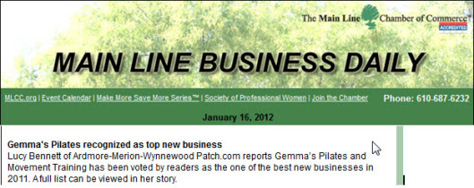 Gemmas Pilates recognized by Main Line Chamber